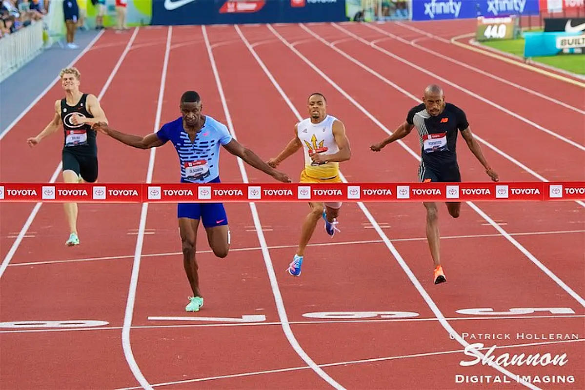 Bryce Deadmon wins the 400m at the 2023 USATF Outdoor Championships.