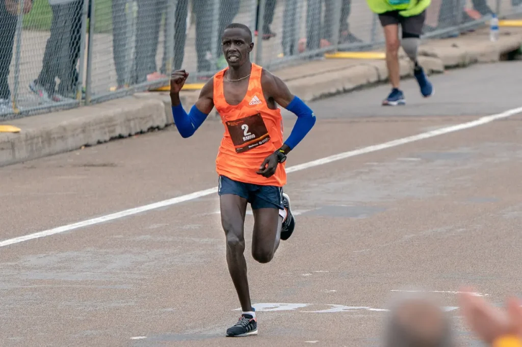 Elisha Barno of Kenya just before winning the Twin Cities Marathon 2018