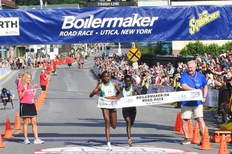 Grace Loibach Nawowuna and Emmaculate Anyango Achol at 2024 Boilermaker Road Race