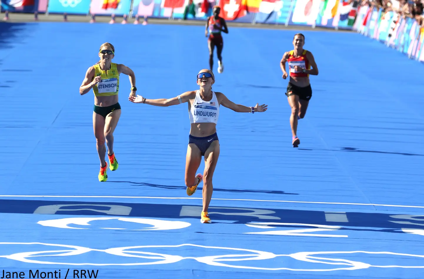 Dakotah Lindwurm of the USA finishing 12th in the 2024 Women's Olympic Marathon