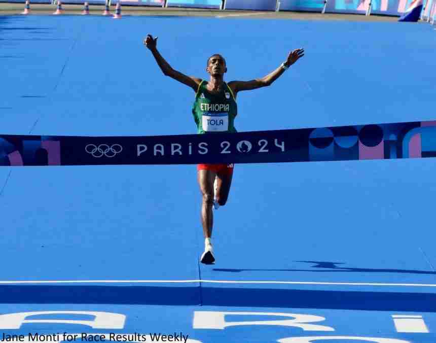 Tamirat Tola of Ethiopia wins the Paris 2024 Men's Olympic Marathon