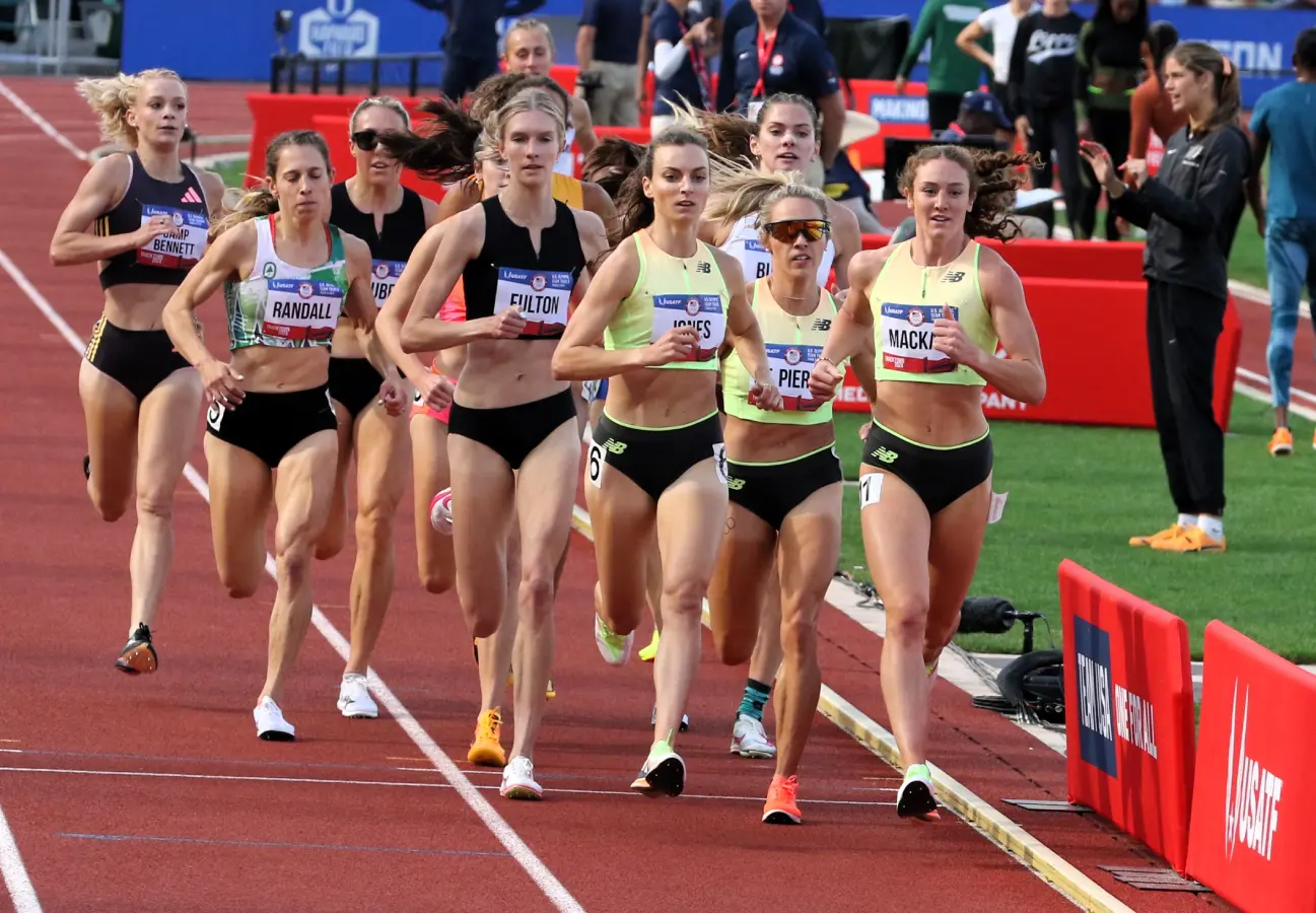 Emily Mackay (right) competing in her 1500m heat at the 2024 USA Olympic Trials