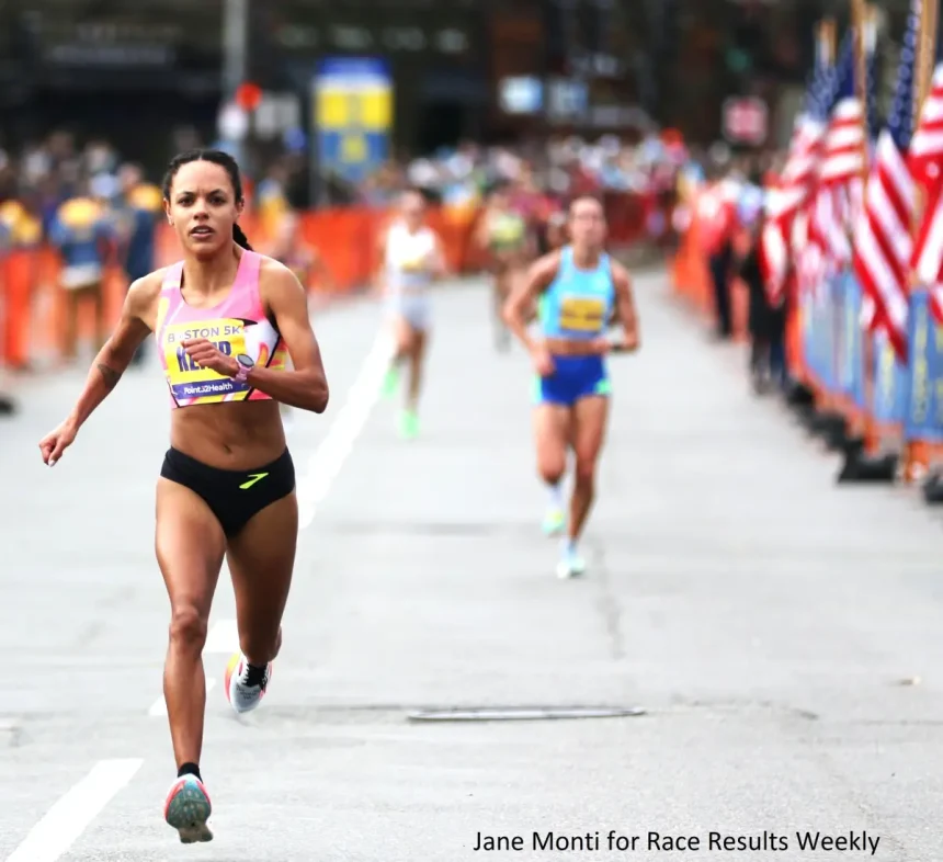 Erika Kemp finishing fifth at the 2024 Boston 5K