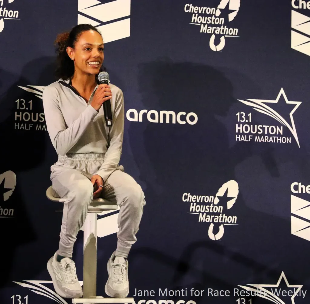 Erika Kemp at a press conference of the 2025 Chevron Houston Marathon 2025