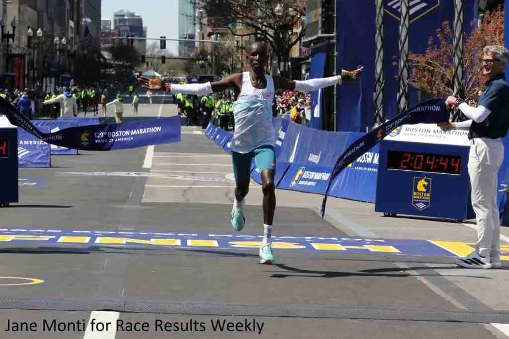 John Korir of Kenya winning the Boston Marathon 2025