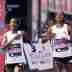 Tigist Assefa celebrates winning at the London Marathon 2025