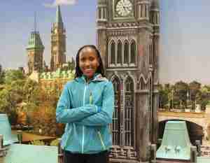 Mercy Chelangat of Hoka NAZ Elite at the pre-race press conference for the Tartan Ottawa International Marathon 2025