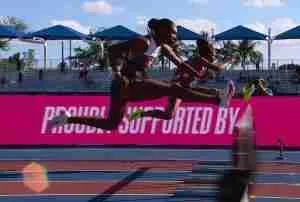 Masai Russell at Miami Grand Slam Track Meeting in the 100m hurdles