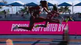 Masai Russell at Miami Grand Slam Track Meeting in the 100m hurdles
