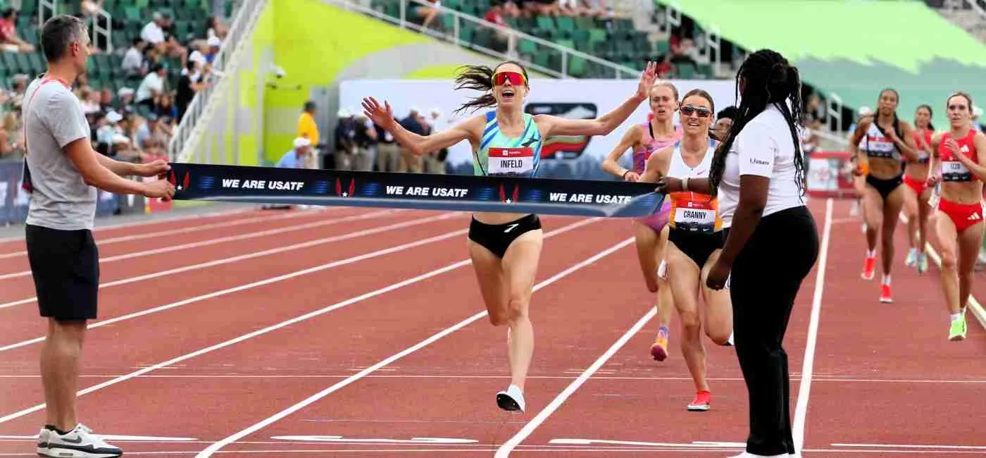 Emily Infeld winning the 10,000m at the 2025 Toyota USATF Outdoor Track & Field Championships
