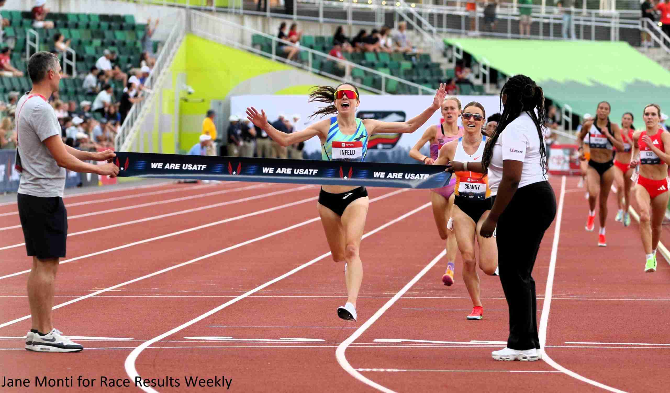 Emily Infeld winning the 10,000m at the 2025 Toyota USATF Outdoor Track & Field Championships