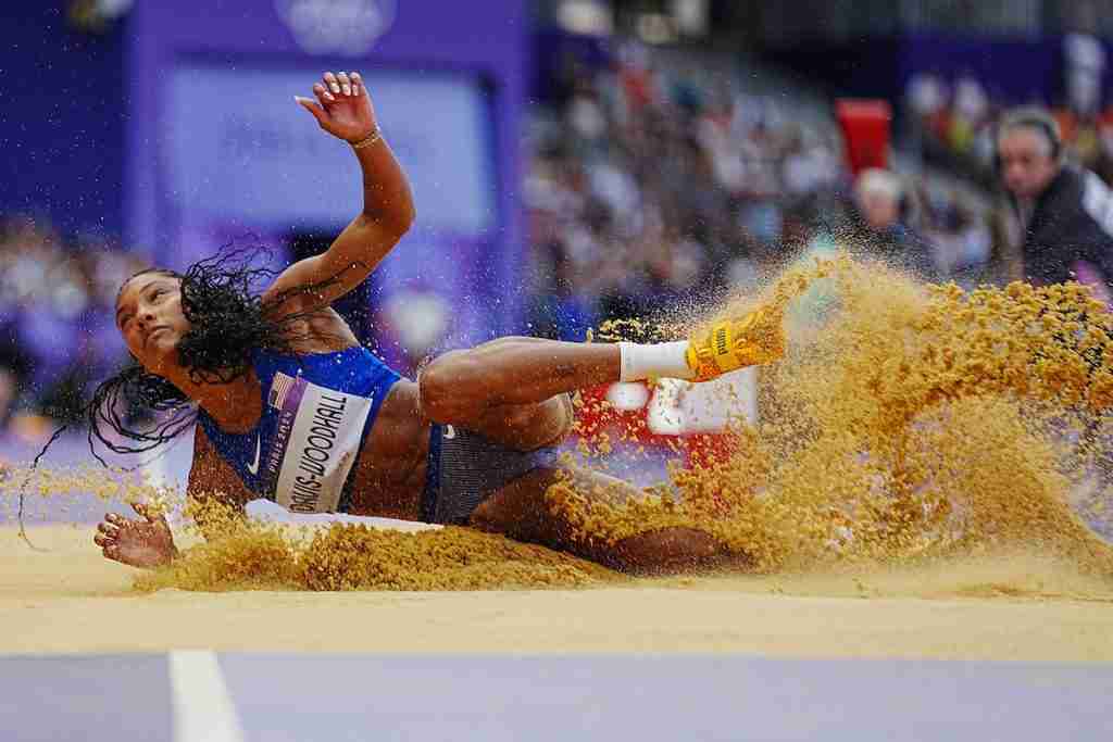 Tara Davis-Woodhall competes in the women's long jump