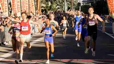Nikki Hiltz winning the 2024 Kalakaua Merrie Mile over Weini Kelati