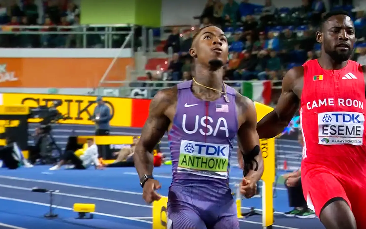 USA sprinter Jordan Anthony wins the men's 60m at the world indoor championships