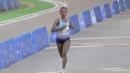 Ethiopian marathon runner Ruti Aga in action