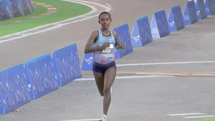 Ethiopian marathon runner Ruti Aga in action
