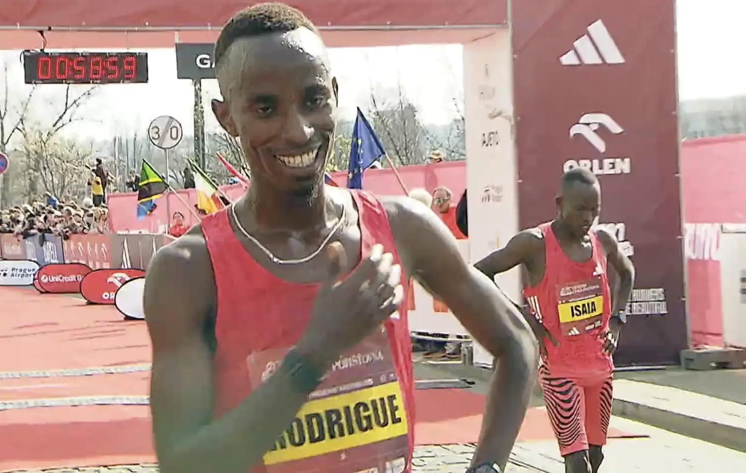 Rodrigue Kwizera after finishing a race